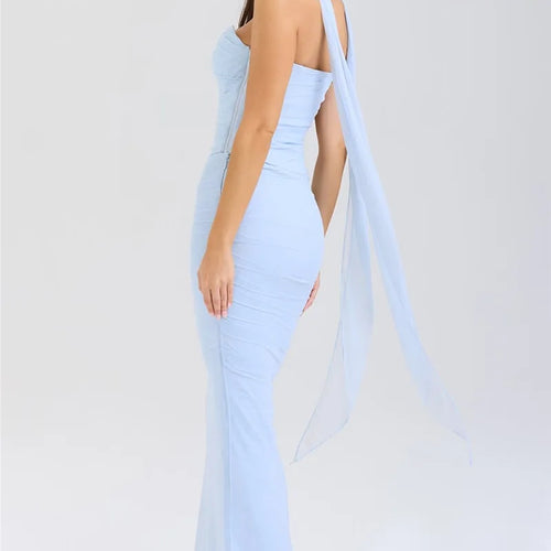 Load image into Gallery viewer, Wine Red Sexy Two Piece Sets Women Neckerchief Strapless Crop Tops And Maxi Skirt Sets Club Party Skirt Two Piece Sets
