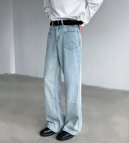 Worn-out Micro Flared Jeans Streetwear Male Loose Straight Denim Pants Wide Leg Simple Korean Casual Bottoms 9C7132