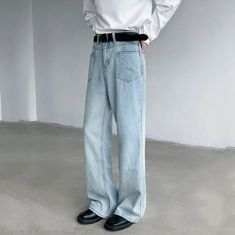 Worn-out Micro Flared Jeans Streetwear Male Loose Straight Denim Pants Wide Leg Simple Korean Casual Bottoms 9C7132