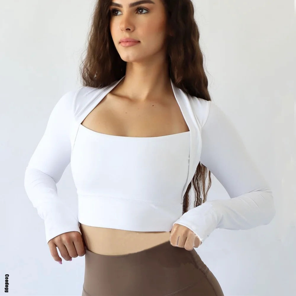 2025 Pad Nylon Long Sleeve Gym Yoga Shirts Women Gym Crop Tops Sports Fleece Top Running T-Shirts Fitness Workout Yoga Clothing