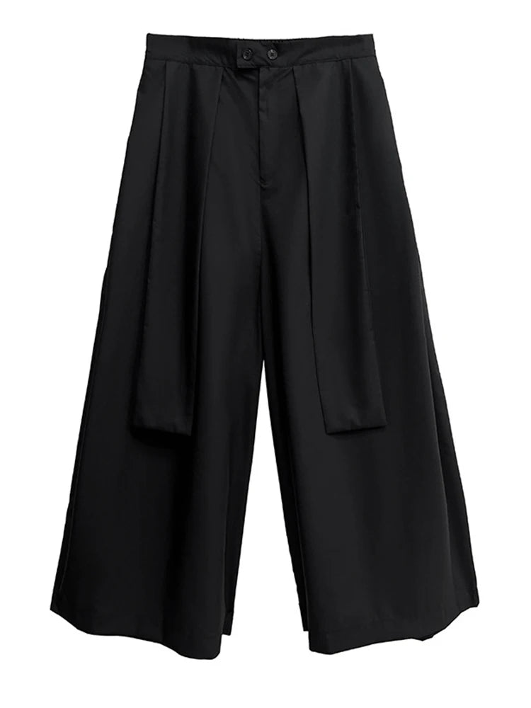 High Elastic Waist Khaki Patch Spliced Long Wide Leg Pants New Trousers Women Fashion Tide Spring Autumn 2025 1DJ1253