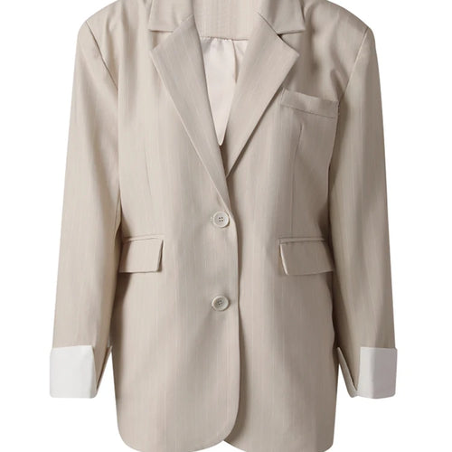 Load image into Gallery viewer, Women Apricot Striped Color-block Big Size Blazer New Lapel Long Sleeve Jacket Fashion Tide Spring Autumn 2025 30A2753
