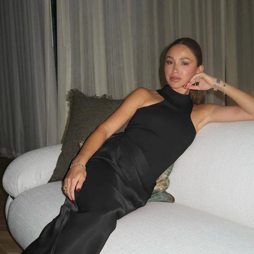 Load image into Gallery viewer, Elegant Sleeveless Satin Patchwork Hollow Out Long Dress Women Sexy Elastic Tight Female Party Club Evening Vestidos2024
