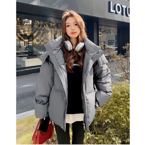 Load image into Gallery viewer, Winter Puffer Jackets Women Thick Warm Down Cotton Padded Coat Female Fashion Oversize Hooded Grey Loose Short Parkas Mujer 2023
