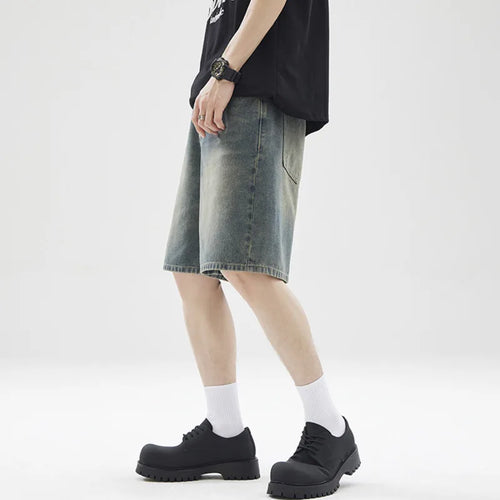 Load image into Gallery viewer, Men&#39;s Denim Shorts Solid Color Summer American Fanshion Style Cleanfit Five Quarter Jeans Male Loose Clothing 2025 9W1354
