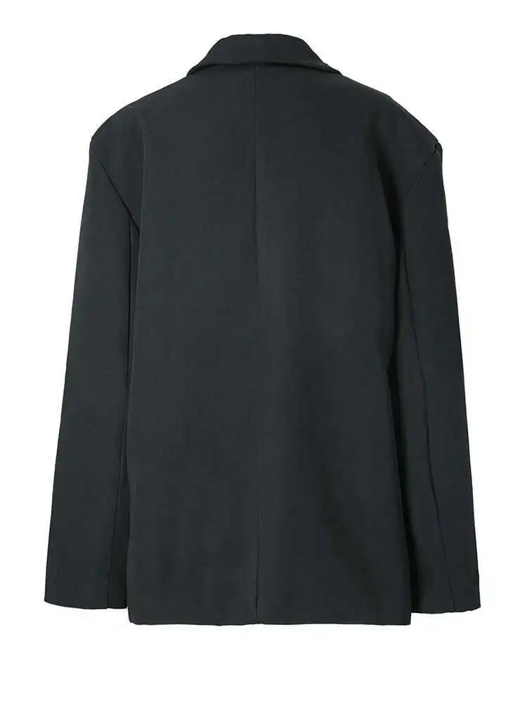 Women Black Color-block Big Size Blazer New Lapel Long Sleeve Loose Fit Jacket Fashion Tide Spring Autumn 2025 1DF3108