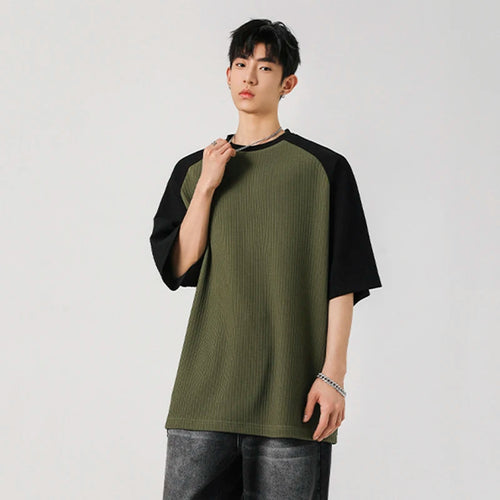 Load image into Gallery viewer, Men&#39;s T-shirts Short Sleeve New Summer Pinstripe Splicing Trendy Pullover Trendy Two Color Design Male Casual Tops 9W1933
