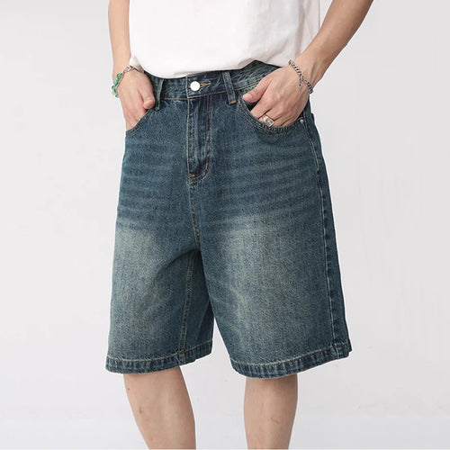 Load image into Gallery viewer, Summer Denim Shorts Men&#39;s Loose Korean Style Retro Short Jeans Fashion Washed Casual Knee Length Pant Streetwear 9A8588
