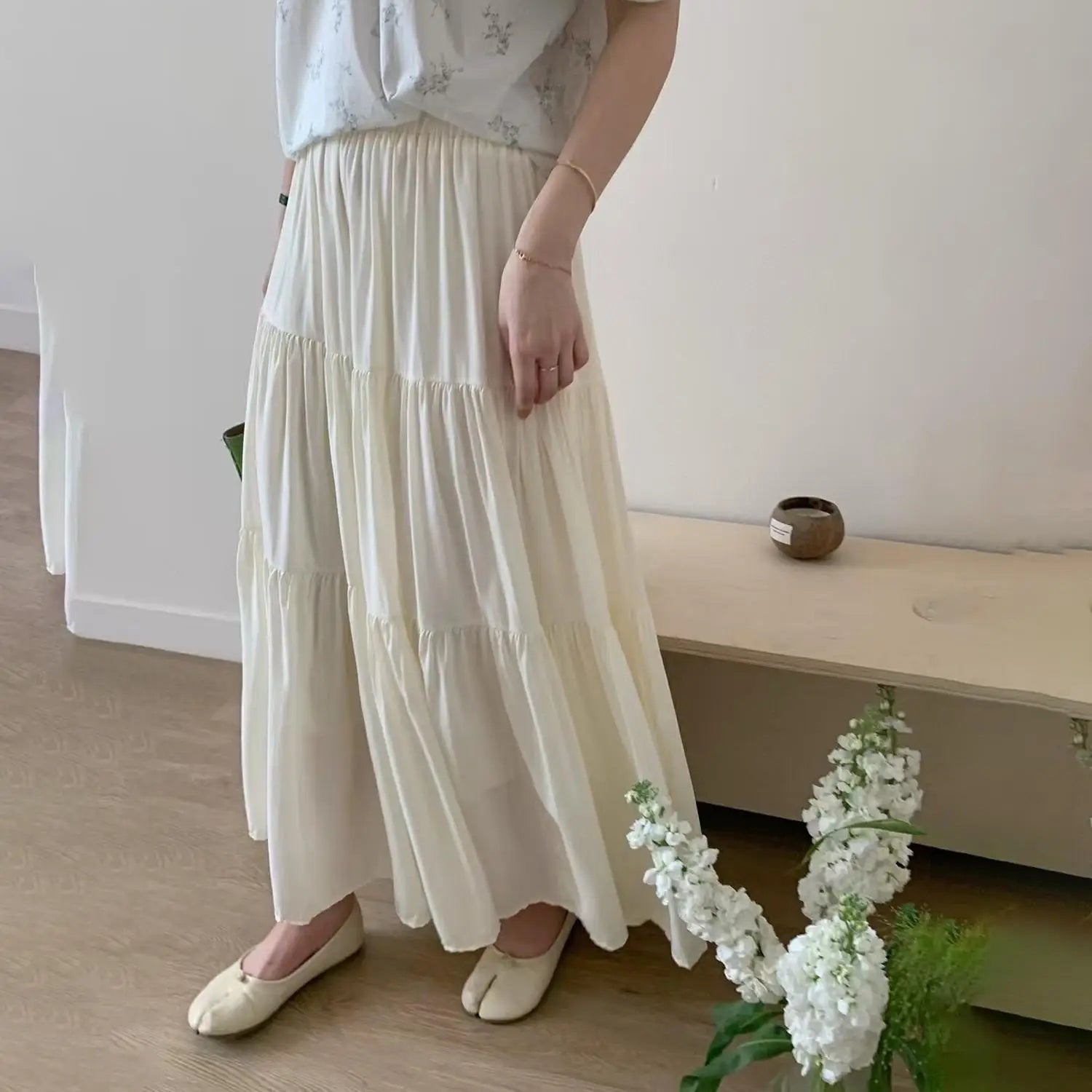 Spring Summer New Solid Elegant Slim Vacation Party Pleated Skirt Women's French Fashion Office Long Skirt Trend Ladies Clothing