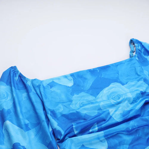 Load image into Gallery viewer, Blue Floral Print Sexy Maxi Dress For Women Gown Autumn New Square Collar Long Sleeve Lace-up Sexy Long Dress Elegant
