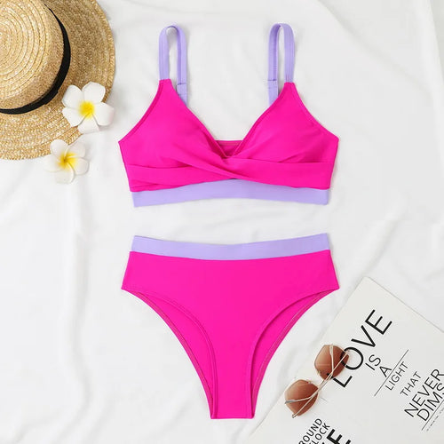 Load image into Gallery viewer, Solid Retro High Waist Swimsuit 2024 Women Bikini Set Female Swimwear Bandeau Bathing Suit for Women Beachwear
