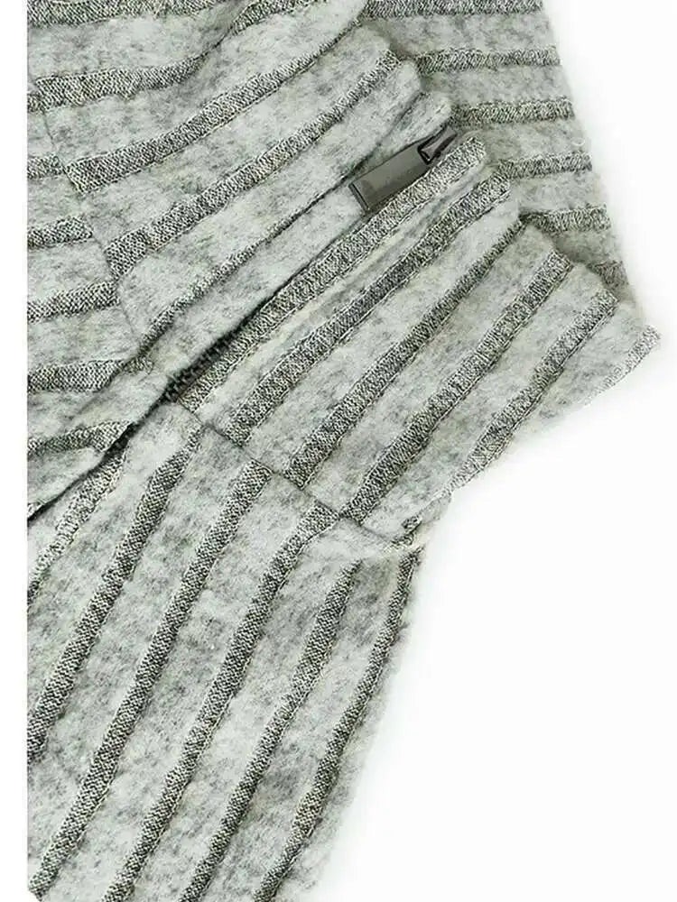 Gray Irregular Big Size Knitting Sweater Turtleneck Long Sleeve Women Pullovers New Fashion Spring Autumn 2025 1DH6800