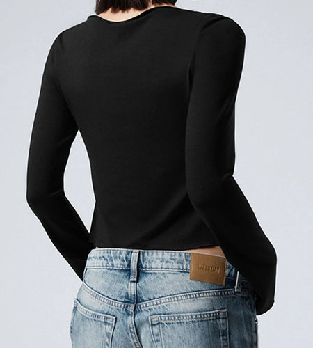 Women Crop Tops y2k Aesthetic Clothing Solid Color Crew Neck Side Slit Long Sleeve T Shirts Party Clothes Streetwear