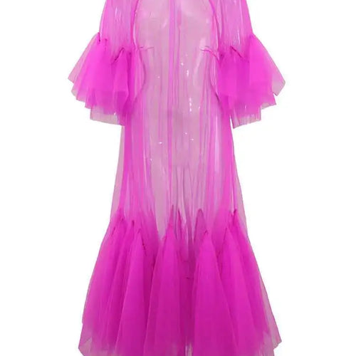 Load image into Gallery viewer, Women Black Ruffles Long Big Size Dress New Round Neck Three-quarter Sleeve Loose Fit Fashion Spring Summer 2025 JR77101
