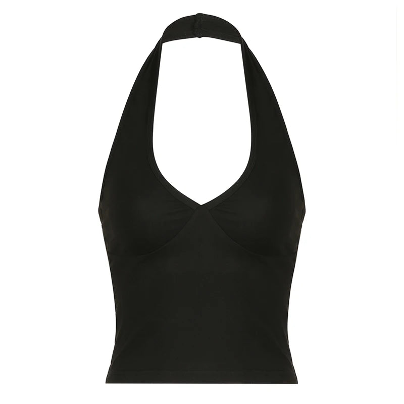 Backless Casual Fitness Halter Top Female Streetwear Sportswear All-Match Vest Short Tank Top Solid Off Shoulder Sexy