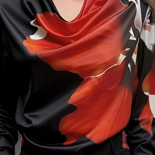 Load image into Gallery viewer, Autumn Spring Flower Print Blouses for Women 2025 New Loose Pile Collar Long Sleeve Shirts Women Business Casual Tops
