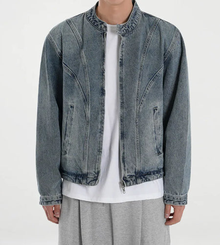 Male Denim Jacket New Spring Handsome Loose Fitting Casual Clothing Korean Stand Collar Single Breasted Trendy Top 9W1443