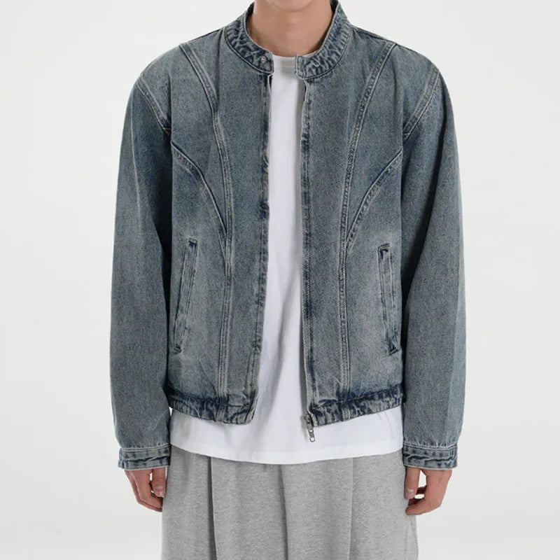 Male Denim Jacket New Spring Handsome Loose Fitting Casual Clothing Korean Stand Collar Single Breasted Trendy Top 9W1443