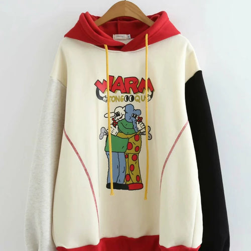 Load image into Gallery viewer, Women&#39;s Cartoon Print Funny Hoodies Sweatshirts 2023 Winter Long Sleeve Patchwork Contrast Color Hooded Pullovers
