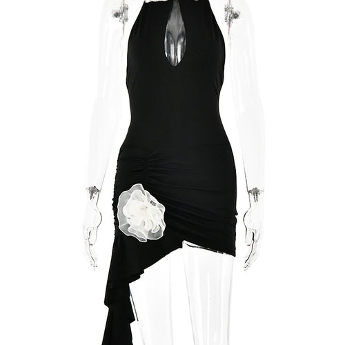 Load image into Gallery viewer, Sexy Sleeveless Flower Decorative Backless Dress For Women Slim Ruffles Flowing Straps Vestidos Party Club Evening Dress
