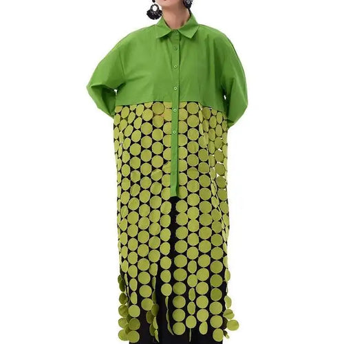 Load image into Gallery viewer, Women White Dot Tassels Hollow Out Midi Big Size Shirt Dress New Lapel Long Sleeve Fashion Tide Spring Autumn 2025 1DH9464
