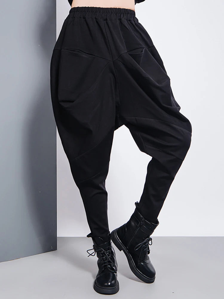 Big Pockets Spliced Irregular High Waist Harem Trousers New Loose Fit Pants Women Fashion Tide Spring Autumn 2025 1DD2684