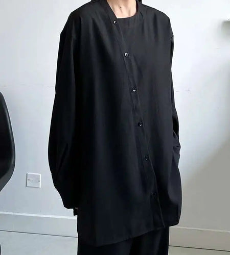 Women Black Irregular Button Elegant Big Size Blouse New Round Neck Long Sleeve Shirt Fashion Spring Autumn 2025 1DH6986