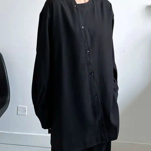 Load image into Gallery viewer, Women Black Irregular Button Elegant Big Size Blouse New Round Neck Long Sleeve Shirt Fashion Spring Autumn 2025 1DH6986
