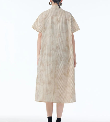 Women Black Striped Lace Spliced Big Size Midi Shirt Dress New Lapel Short Sleeve Fashion Tide Spring Summer 2025 1DJ1257