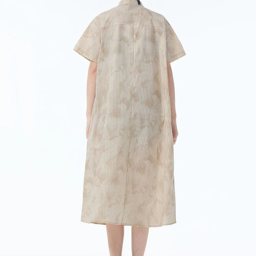 Load image into Gallery viewer, Women Black Striped Lace Spliced Big Size Midi Shirt Dress New Lapel Short Sleeve Fashion Tide Spring Summer 2025 1DJ1257
