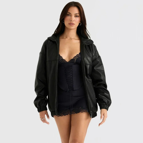 Load image into Gallery viewer, Black Leather Jacket, Autumn Retro Trendy Brand, High Street Spicy Girl High-end Jacket Winter Clothes Women 2024
