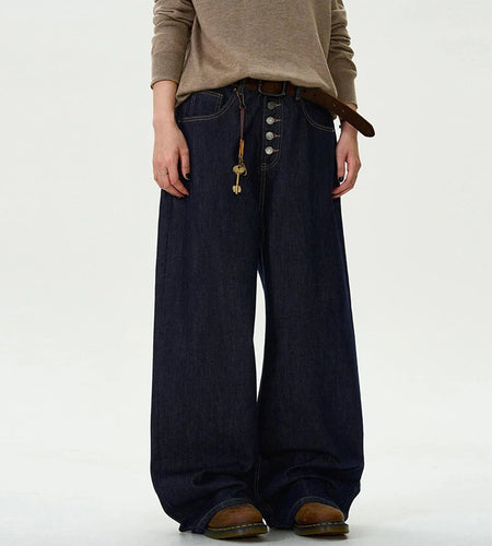 Men's Jeans New Straight Loose Fit Buttons Design American Denim Pants Male Solid Color Male Trousers Summer 9W1457