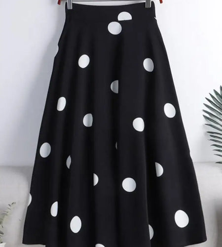 Chiffon Print Dot Skirts Womens High Waist All-match Summer Medium Long  A-line Skirt Female Office Lady Pleated Skirt Elegant