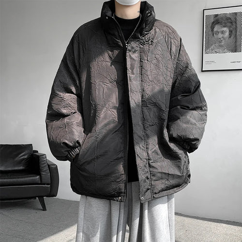 Load image into Gallery viewer, Print Stand Collar Men&#39;s Cotton Coat Zipper Solid Color American Style Thickened Male Padded Jacket Autumn Winter 9C8851

