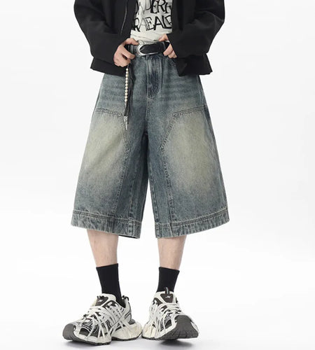 Men's Denim Shorts New Summer American Fashionable Distressed Design Solid Color Menwear Patchwork Male Style 9W1537