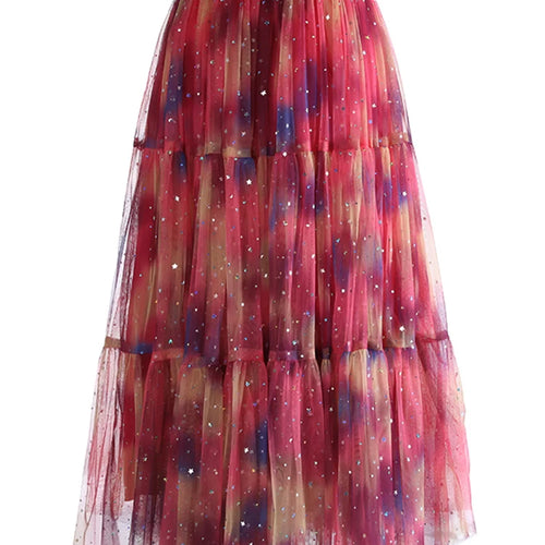 Load image into Gallery viewer, High Elastic Waist Red Gradual Color Sequins Ball Gown Half-body Skirt Women Fashion Tide New Spring Autumn 2025 1DJ1273
