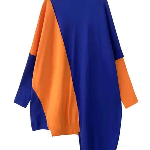 Load image into Gallery viewer, Women Gray Color-block Big Size Irregular Knitting Dress New Turtleneck Long Sleeve Fashion Spring Autumn 2025 1DH6561
