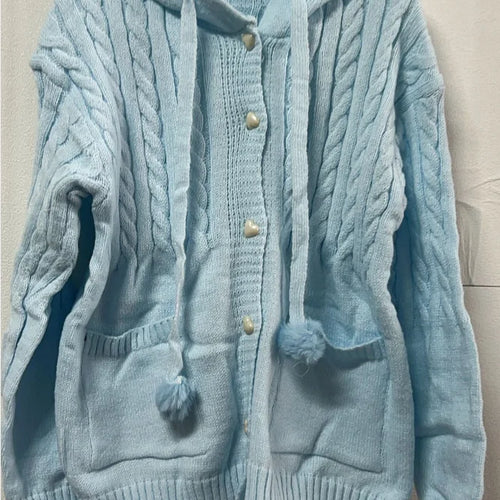 Load image into Gallery viewer, Japanese Kawaii Button Knitted Cardigan Women Blue Kardigan Damski Harajuku Cute Girl Hoody Sweater Jackets Y2k  Coat
