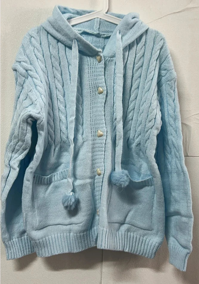 Japanese Kawaii Button Knitted Cardigan Women Blue Kardigan Damski Harajuku Cute Girl Hoody Sweater Jackets Y2k  Coat