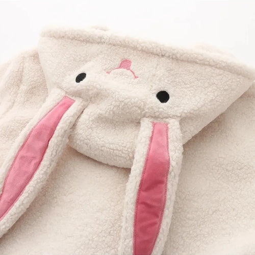 Load image into Gallery viewer, Women Wool &amp; Blends Hooded Coats JacketsSolid Sweet Style Cartoon Rabbit Embroidery Harajuku Outerwear Winter Cute Tops
