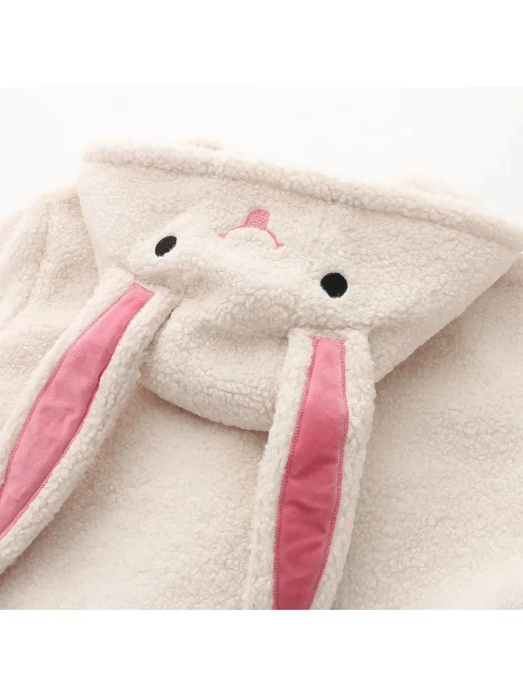 Women Wool & Blends Hooded Coats JacketsSolid Sweet Style Cartoon Rabbit Embroidery Harajuku Outerwear Winter Cute Tops