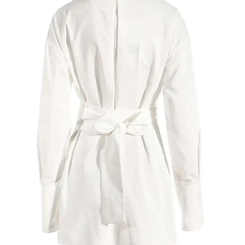 Load image into Gallery viewer, Women White Irregular Bandage Slit Shirt Dress New V-Neck Long Sleeve Loose Fit Fashion Tide Spring Autumn 2025 1DE9884
