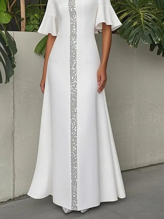 Original Creation Women Elegant Shiny Long Dress Flared Sleeves 2025 Summer Party  Birthday Prom Maxi Dresses for Woman