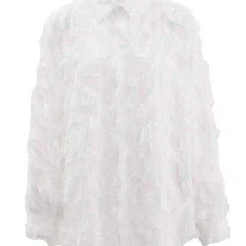 Load image into Gallery viewer, Women Black Tassels Thin Big Size Casual Blouse New Lapel Long Sleeve Shirt Fashion Tide Spring Autumn 2025 CPG1647
