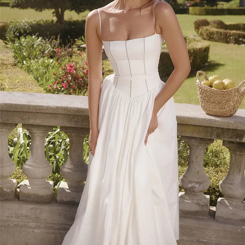 Load image into Gallery viewer, Elegant White Sundress Spaghetti Strap Backless Midi Dress For Women Fashion Sleeveless A-line Loose Long Dress New
