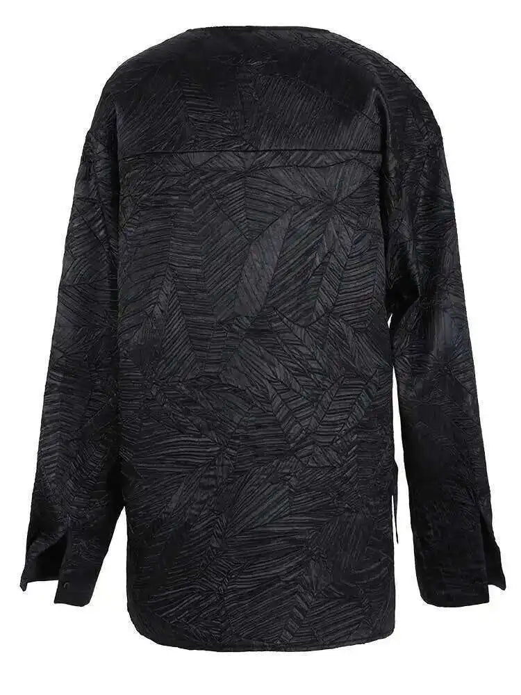 Women Black Pleated Bandage Big Size Blouse New Round Neck Long Sleeve Shirt Fashion Tide Spring Autumn 2025 CPG1142