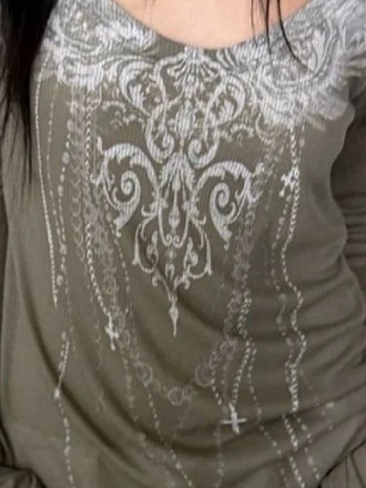 Y2k Aesthetic Sun Protection Women T-shirt Vintage Printing Streetwear Grunge Tshirts 2025 Harajuku Gothic Slim Fit Tees Femme