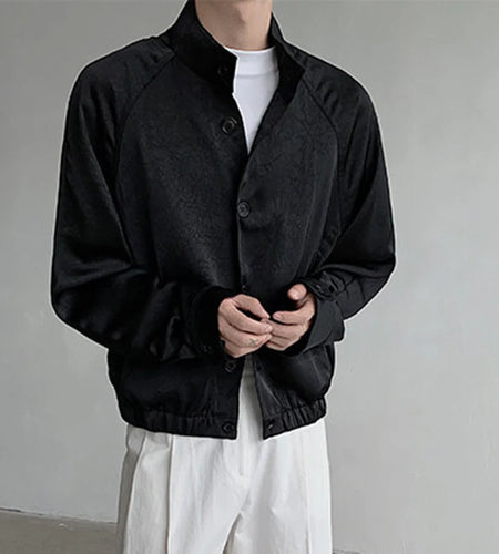 Korean New Chic Male Jacket Solid Color Stand Collar Single Breasted Jackets Elastic Hem Design Men Wear Spring 9W1341