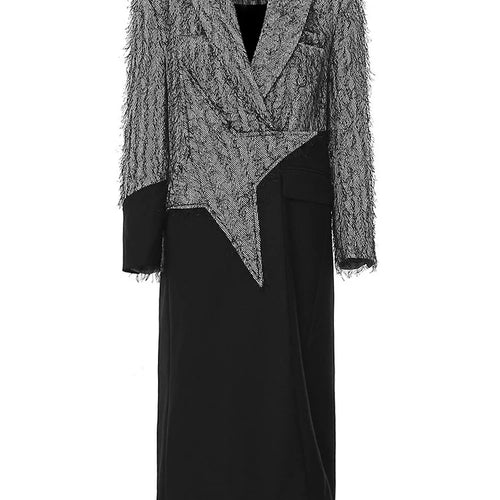 Load image into Gallery viewer, Women Gray Color-block Tassels Big Size Long Blazer New Lapel Long Sleeve Jacket Fashion Tide Spring Autumn 2025 7AB1820
