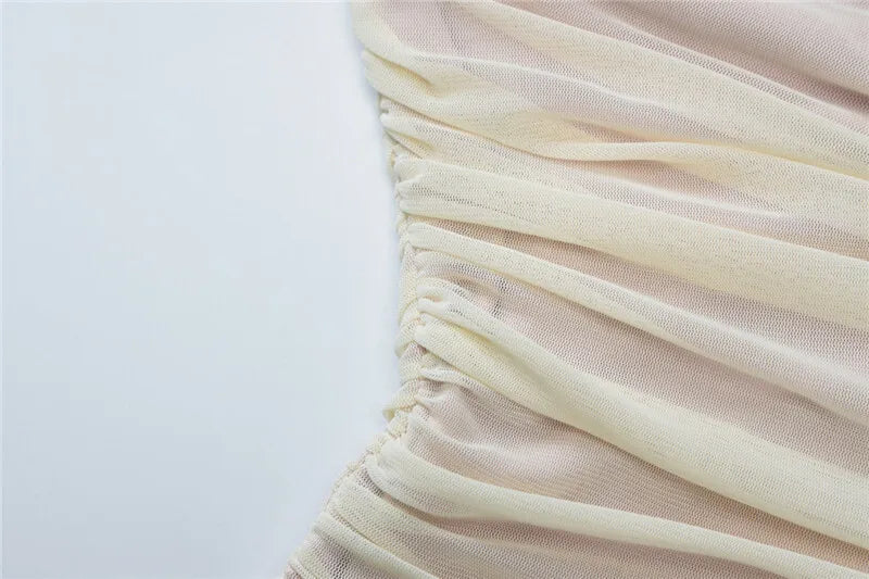 Mesh Hollow Out Backless Sexy Maxi Dress For Women Fashion One Sleeveless See Through Ruched Bodycon Club Long Dress